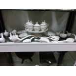 A COLLECTION OF ANTIQUE AND LATER CONTINENTAL WHITE GLAZED SERVING PIECES TO INCLUDE POT DE CREME