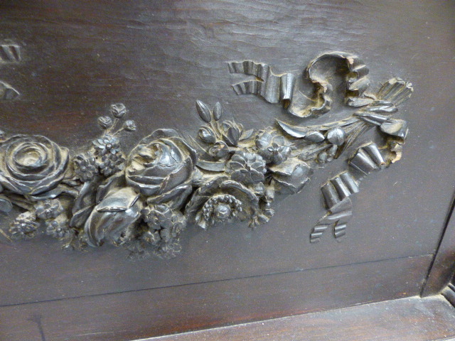 A 19th.C.CARVED OAK PANEL POSSIBLY AN OVERMANTLE WITH FLORAL SWAG FLANKED BY CHERUBS. W.145cms. - Image 13 of 30