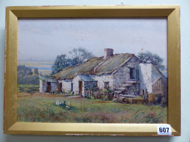 LINNIE WATT (1875-1908) A RUSTIC THATCHED COTTAGE. SIGNED WATERCOLOUR. 25 x 35cms. - Image 2 of 6