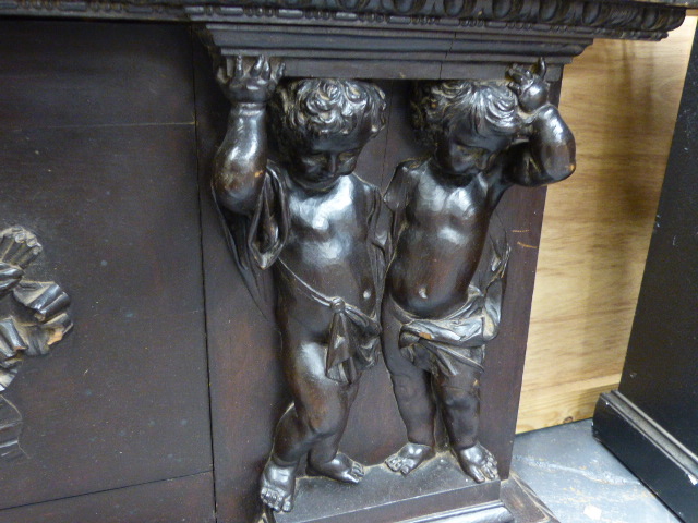 A 19th.C.CARVED OAK PANEL POSSIBLY AN OVERMANTLE WITH FLORAL SWAG FLANKED BY CHERUBS. W.145cms. - Image 17 of 30