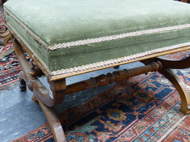 A VICTORIAN WALNUT X FRAME STOOL. W.63 x L.60cms. - Image 3 of 10