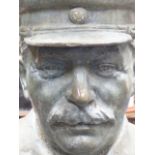 20th.C. RUSSIAN SCHOOL. AN OVER LIFE SIZE BRONZE BUST OF JOSEPH STALIN. H. 54cms.