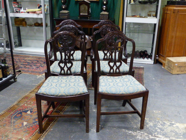 A SET OF SIX ANTIQUE GEO.III.STYLE MAHOGANY ARMCHAIRS WITH CURVED SEATS AND CARVED PIERCED BACKS. - Image 21 of 21