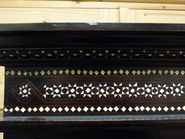 A COLONIAL MOORISH STYLE HARDWOOD AND INLAID GLAZED DISPLAY VITRINE CABINET. W.112 x H.175cms. - Image 3 of 48