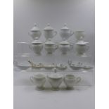VARIOUS WHITE GLAZED CUPS AND COVERS TOGETHER WITH SIX MEDICINE SPOONS.