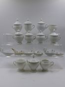 VARIOUS WHITE GLAZED CUPS AND COVERS TOGETHER WITH SIX MEDICINE SPOONS.