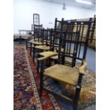 A SET OF 19th.C.ARTS AND CRAFTS BOBBIN TURNED DINING CHAIRS IN THE MANNER OF GIMSON TO INCLUDE SIX