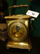 AN IMPRESSIVE 19th.C.BRASS CASED DESK CLOCK /BAROMETER, VISIBLE ESCAPEMENT, DIAL SIGNED