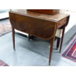 *****LOT WITHDRAWN*******A LATE GEORGIAN MAHOGANY AND INLAID PEMBROKE TABLE. THE TOP 80 x 99 cms