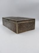 A LARGE KASHMIRI WHITE METAL WOOD LINED CIGAR BOX. APPROXIMATE MEASUREMENTS 31cms x 16cms.