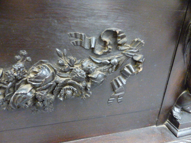 A 19th.C.CARVED OAK PANEL POSSIBLY AN OVERMANTLE WITH FLORAL SWAG FLANKED BY CHERUBS. W.145cms. - Image 14 of 30