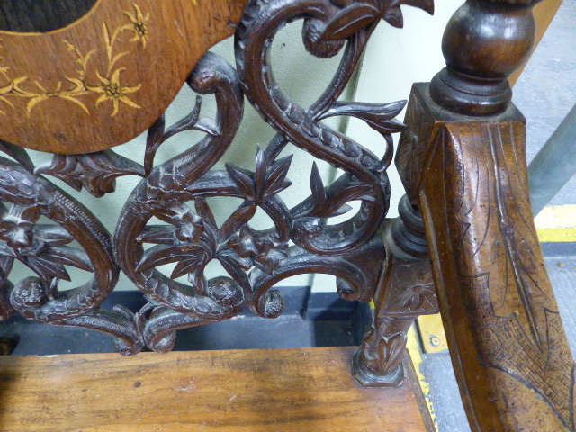 A 19th.C.SWISS BLACK FOREST CARVED AND INLAID ARMCHAIR WITH UNUSUAL SPRUNG SEAT AND INTEGRAL - Image 12 of 48