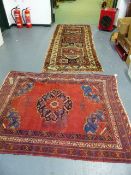 AN ANTIQUE CAUCASIAN RUG. 273 x 106cms. TOGETHER WITH AN ANTIQUE PERSIAN AFSHAR RUG. 170 x