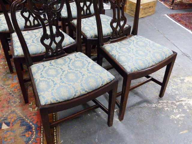 A SET OF SIX ANTIQUE GEO.III.STYLE MAHOGANY ARMCHAIRS WITH CURVED SEATS AND CARVED PIERCED BACKS. - Image 2 of 21