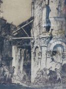 FRANK BRANGWYN 1867-1956 AN ARCHITECTURAL SETTING WITH FOREGROUND FIGURES, A SIGNED ETCHING. 79 x
