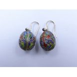 A PAIR OF CLOISONNE BOMBE EARRINGS.