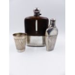 A VICTORIAN SILVER FLASK DATED 1872 TOGETHER WITH A VICTORIAN SILVER BEAKER DATED 1890, TOWN MARK