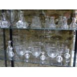 A COLLECTION OF ANTIQUE AND LATER GLASS TO INCLUDE FINGER BOWLS,VARIOUS DECANTERS AND CARAFES.