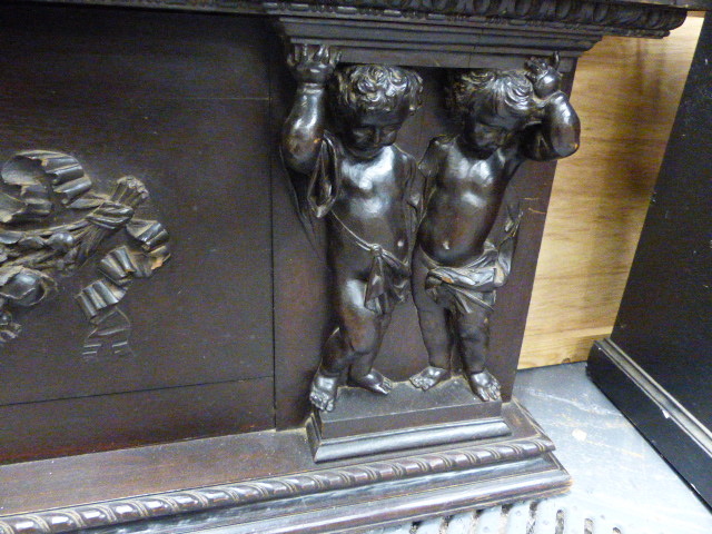 A 19th.C.CARVED OAK PANEL POSSIBLY AN OVERMANTLE WITH FLORAL SWAG FLANKED BY CHERUBS. W.145cms. - Image 15 of 30