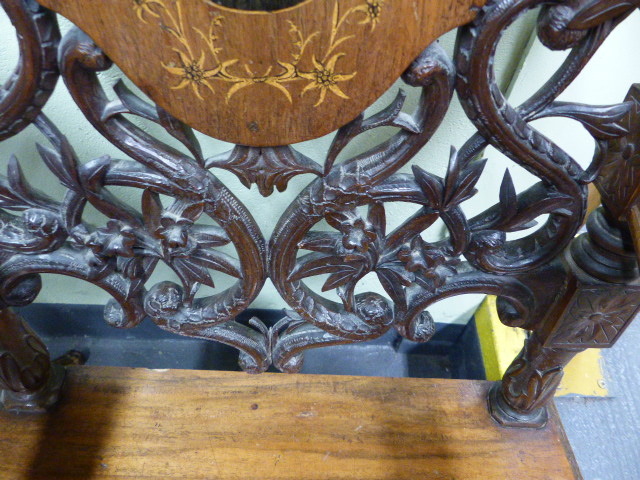 A 19th.C.SWISS BLACK FOREST CARVED AND INLAID ARMCHAIR WITH UNUSUAL SPRUNG SEAT AND INTEGRAL - Image 13 of 48