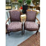 A PAIR OF FRENCH LOUIS PHILIPPE MAHOGANY SHOW FRAME ARMCHAIRS.