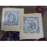 FOUR EARLY OLD MASTER PRINTS OF MILITARY SUBJECTS LAID ON CARD. 14 x 13.5cms.
