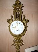 A 19th.C.FRENCH ORMOLU CARTEL WALL CLOCK WITH 15cms WHITE ENAMEL DIAL AND STRIKING MOVEMENT.