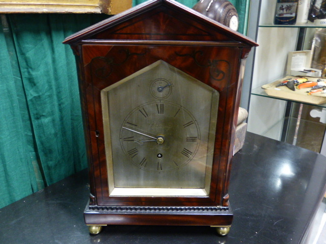 VULLIAMY,LONDON . A LATE GEORGIAN MAHOGANY AND EBONY INLAID BRACKET CLOCK. PLAIN SILVERED DIAL - Image 5 of 39