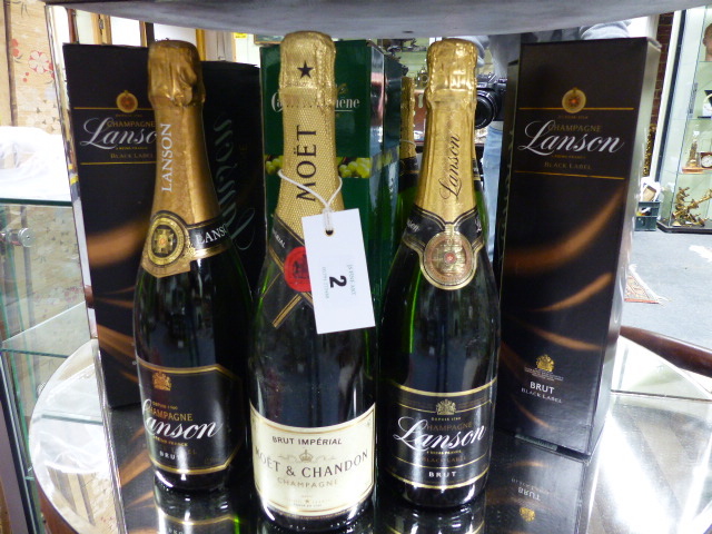 SIX BOTTLES OF CHAMPAGNE TO INCLUDE LANSON AND MOET.