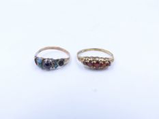 A 19th C.(HALLMARKED RUBBED) TURQUOISE AND GARNET DRESS RING, FINGER SIZE L (FOR REPAIR) TOGETHER