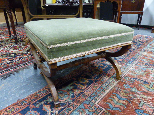 A VICTORIAN WALNUT X FRAME STOOL. W.63 x L.60cms. - Image 2 of 10