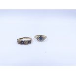 A 9ct YELLOW GOLD SAPPHIRE AND DIAMOND RING AND ONE OTHER.
