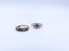 A 9ct YELLOW GOLD SAPPHIRE AND DIAMOND RING AND ONE OTHER.