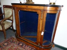 A VICTORIAN WALNUT BOW SIDE CREDENZA. W.123 x H.102cms.