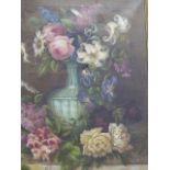 CONTINENTAL SCHOOL A FLORAL STILL LIFE SIGNED INDISTINCTLY OIL ON CANVAS, NOW MOUNTED AS A