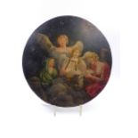 19th.C. SCHOOL A HEAVENLY CHORUS, OIL ON A CIRCULAR PANEL. D. 28.5cms. UNFRAMED