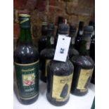 PORT, FOUR BOTTLES OF SANDEMAN FINE TAWNY PORT TOGETHER WITH FIVE VARIOUS BOTTLES OF FORTIFIED