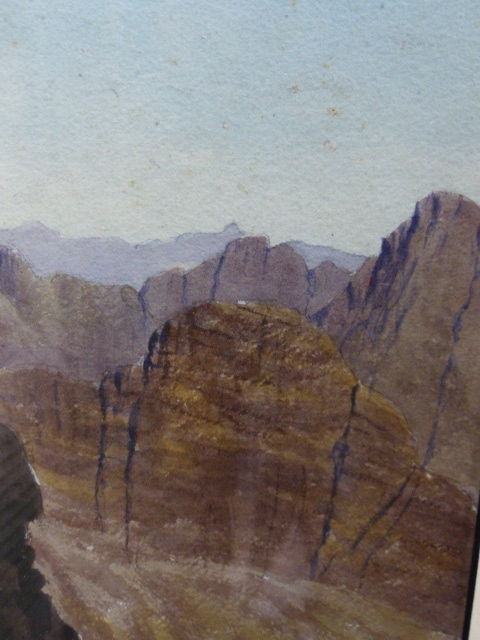 J.C. HARRISON (20th.C.) A SOUTH AFRICAN MOUNTAIN VIEW, WATERCOLOUR. 18.5 x 14cms.