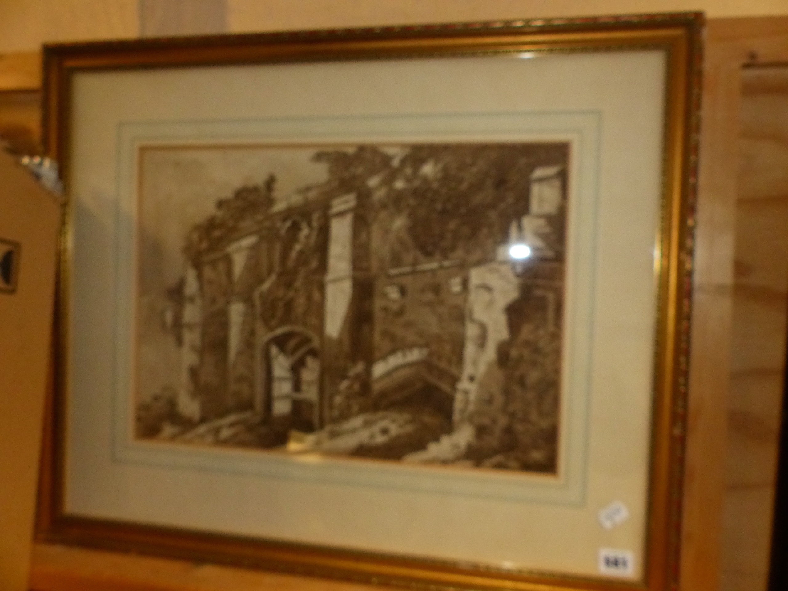 19th.C. ENGLISH SCHOOL ABBEY RUINS SIGNED INDISTINCTLY, WASH DRAWING. 33 x 46.5cms. - Image 3 of 6