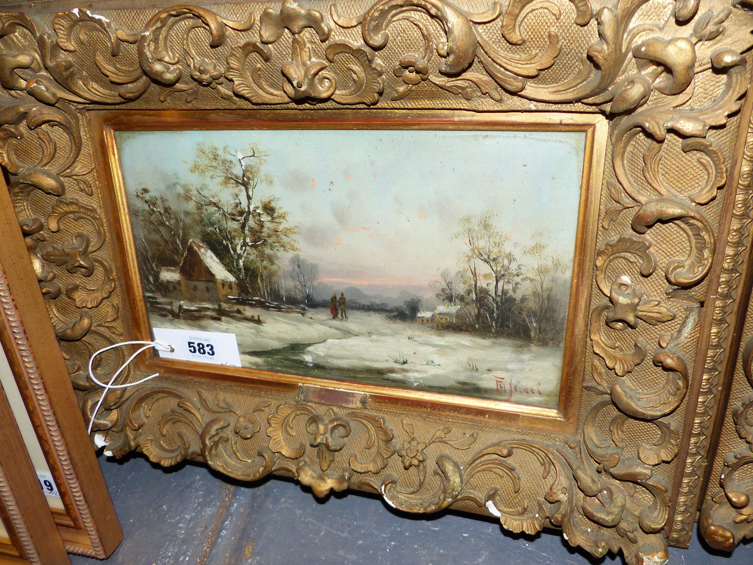 19th.C. CONTINENTAL SCHOOL A PAIR OF LANDSCAPES A WINTER AND SUMMER RIVER SCENE, BOTH SIGNED SEIDEL - Image 3 of 9