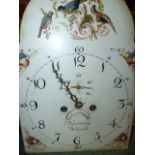 A LATE GEORGIAN OAK CASED LONG CASE CLOCK WITH 8-DAY BELL STRIKE MOVEMENT AND 33cms ARCH TOP PAINTED