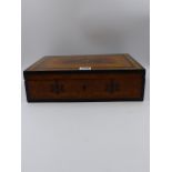 A 19th.C.SATINWOOD AND INLAID EBONY BANDED LIFT TOP TABLE BOX. W.33cms.
