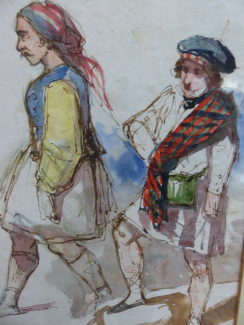 ATTRIBUTED TO WILLIAM LEE (1810-1865) FIGURE STUDIES, WATERCOLOUR. 19 x 14cms.