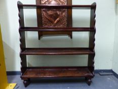 A 19th.C.MAHOGANY FOUR TIER WATERFALL BOOKCASE. W.87.5 x H.100cms.