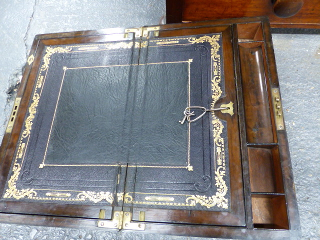 A VICTORIAN ROSEWOOD BRASS BOUND WRITING BOX WITH FITTED INTERIOR. W.40cms. - Image 4 of 4