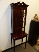 AN EDWARDIAN CHIPPENDALE STYLE MAHOGANY CABINET ON STAND. 58 x 183cms.