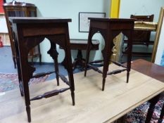 AN UNUSUAL PAIR OF SMALL ARTS AND CRAFTS OCCASIONAL TABLES IN THE MANNER OF LIBERTYS, THE TOPS 22.5x