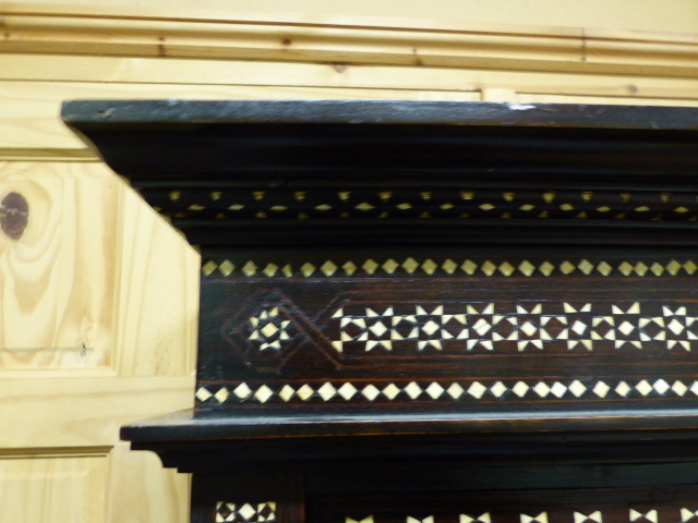 A COLONIAL MOORISH STYLE HARDWOOD AND INLAID GLAZED DISPLAY VITRINE CABINET. W.112 x H.175cms. - Image 2 of 48