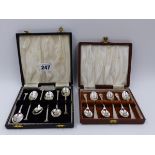 TWO SETS OF SIX CASED SILVER HALLMARKED TEAS SPOONS.