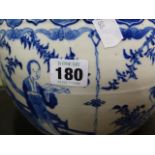 A CHINESE BLUE AND WHITE JARDINIERE DECORATED WITH PANELS OF FIGURES AND BIRDS AND WITH FOUR